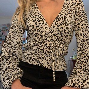 Zara Cheetah Print V-neck Blouse